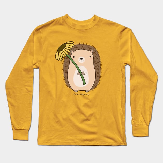 Cute Hedgehog Holding a Flower Drawing Illustration Long Sleeve T-Shirt by MariOyama